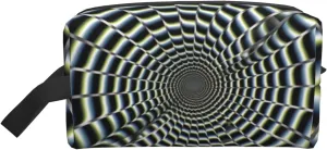 Travel Toiletry Bag for Women Men Leather Makeup Bag Large Portable Travel Organizer spiral optical illusion gif Cosmetic Bag with Hanging Hook Travel Bathroom Bag Zipper Pouch Purse