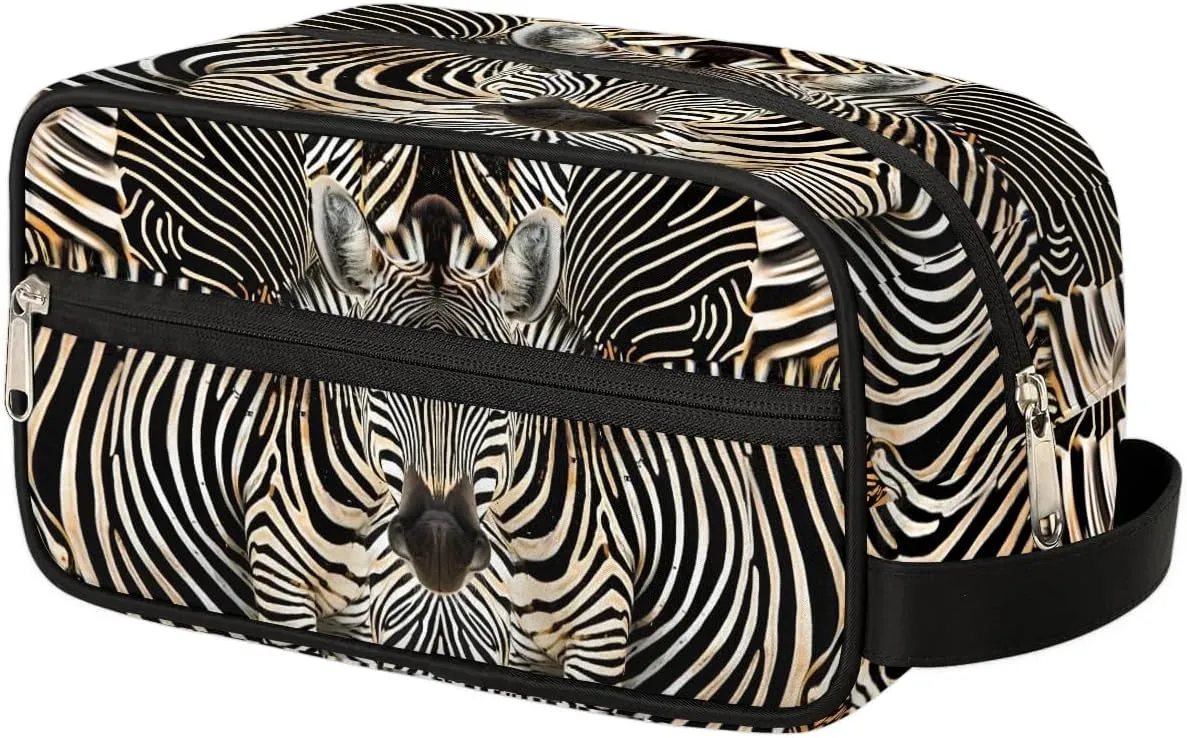 Travel Toiletry Bag for Women Men, Zebra Print Stripes Foldable Dopp Kit Water Resistant Shaving Bag for Toiletries Cosmetics Traveling Organizer