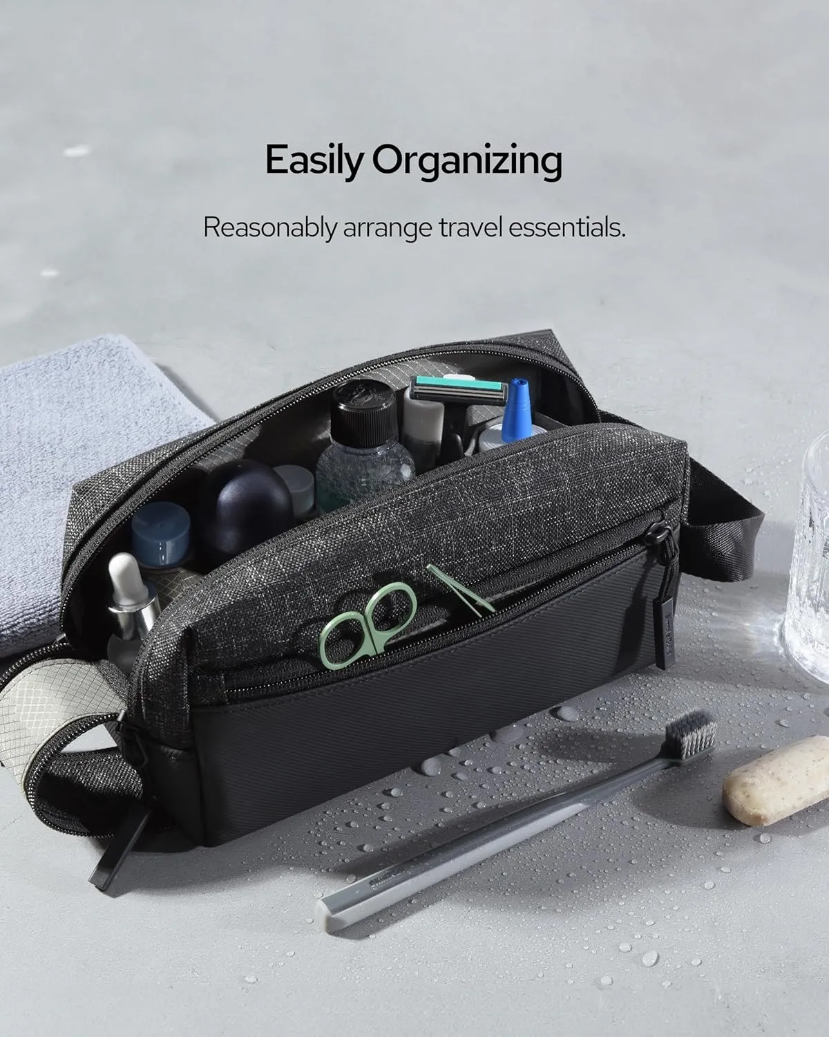 Travel Toiletry Bag Toiletry Organizer Dopp Kit Water-resistant Waterproof Shaving Bag for Toiletries Accessories Door Room Essentials - Black/Medium