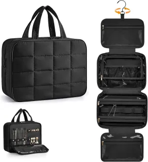 Travel Toiletry Bag with Separate Jewelry Organizer, Water-resistant Makeup Bag with Hanging Hook, Large Capacity Travel Organizer for Toiletries, Cosmetic, Vacation Accessories - Medium