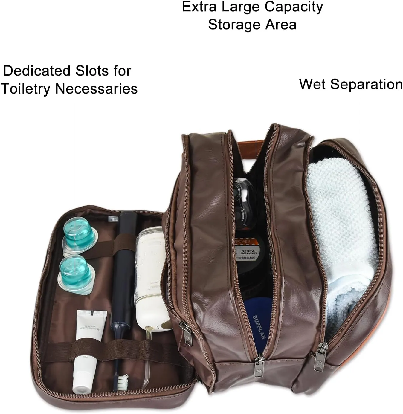 Travel Toiletry Organizer,Toiletry Bag for Men, Waterproof Shaving Bag,Handbags with Large Capacity for Travel or Business-Idea Gift For Lover, Dopp Kit -Brown