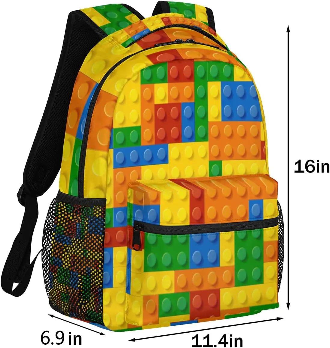 TropicalLife Backpack for School, Colorful Building Blocks School Bag for Girls Boys, Lightweight Travel Bookbag Casual College Daypack for Women Men