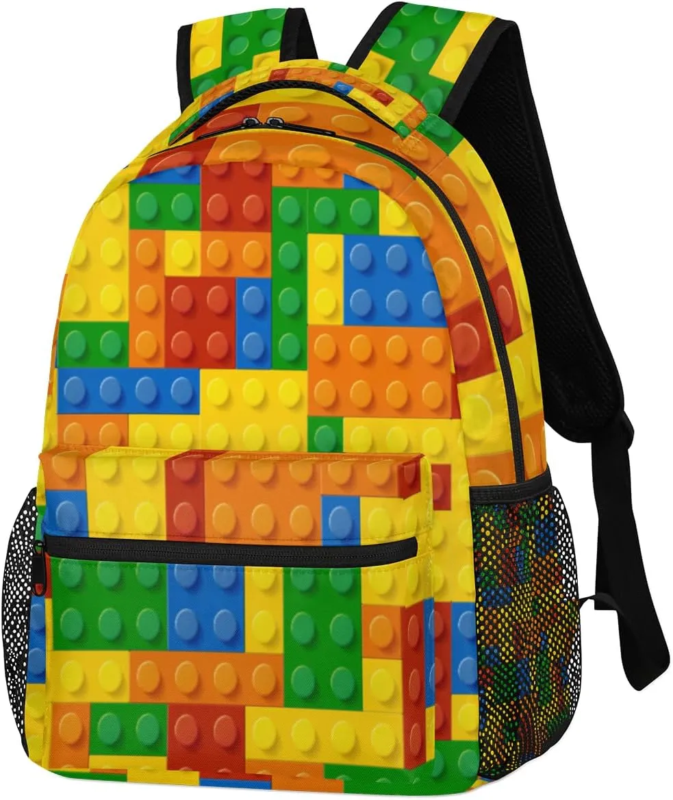 TropicalLife Backpack for School, Colorful Building Blocks School Bag for Girls Boys, Lightweight Travel Bookbag Casual College Daypack for Women Men