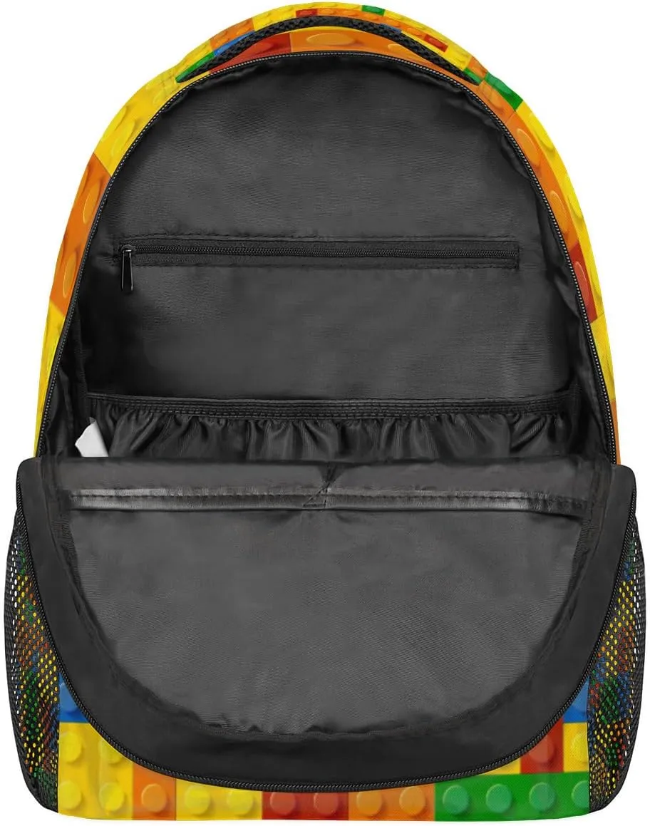 TropicalLife Backpack for School, Colorful Building Blocks School Bag for Girls Boys, Lightweight Travel Bookbag Casual College Daypack for Women Men