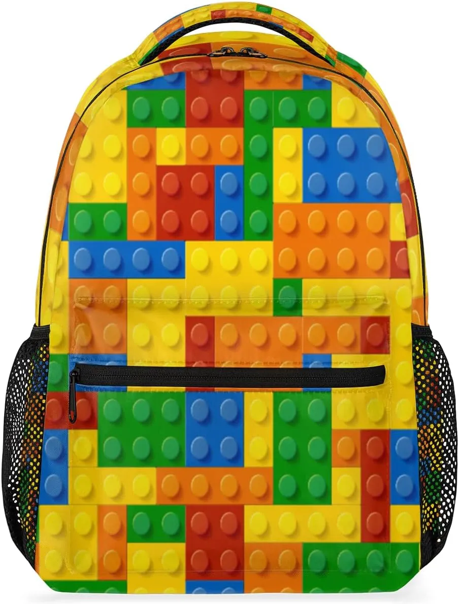 TropicalLife Backpack for School, Colorful Building Blocks School Bag for Girls Boys, Lightweight Travel Bookbag Casual College Daypack for Women Men