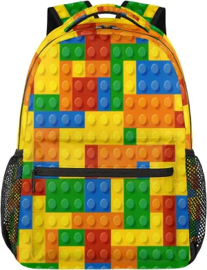 TropicalLife Backpack for School, Colorful Building Blocks School Bag for Girls Boys, Lightweight Travel Bookbag Casual College Daypack for Women Men