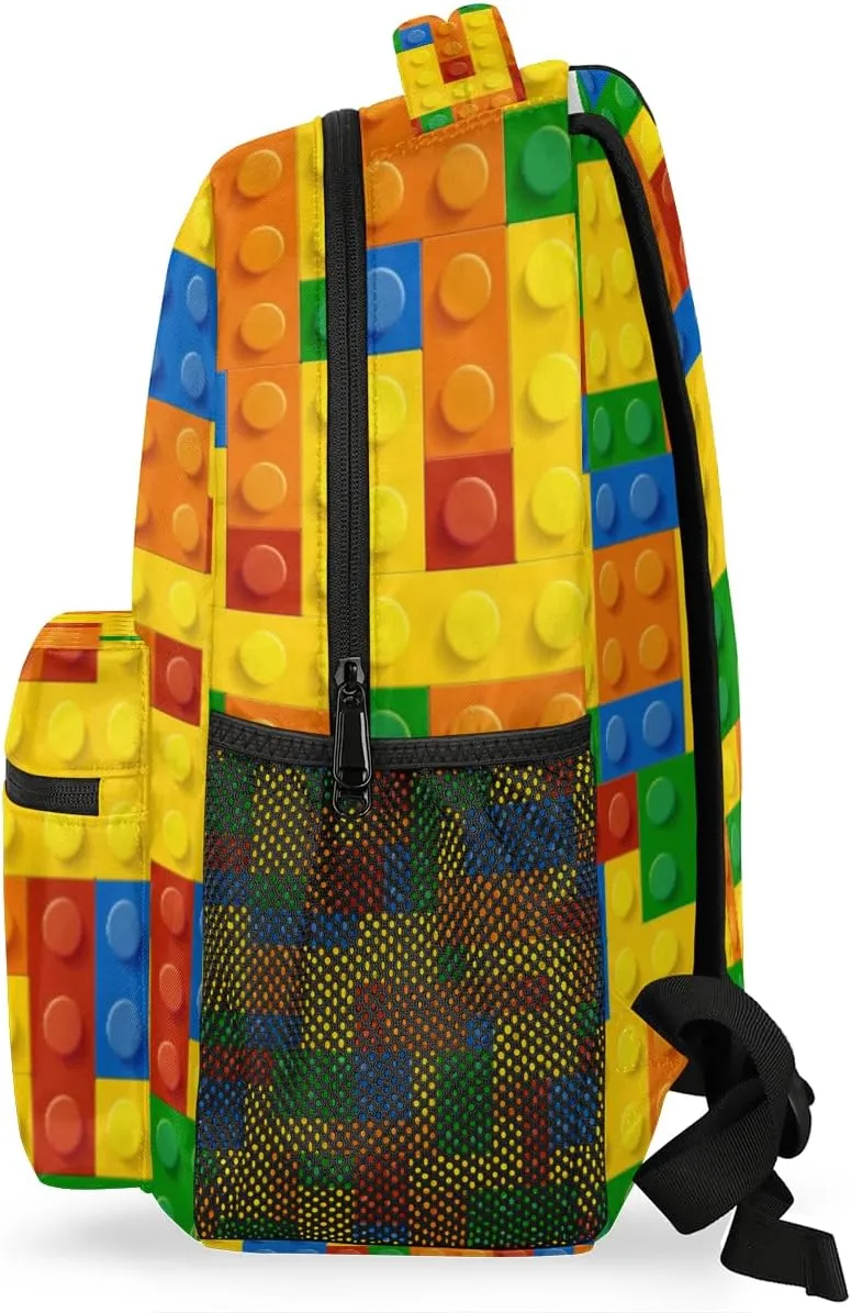 TropicalLife Backpack for School, Colorful Building Blocks School Bag for Girls Boys, Lightweight Travel Bookbag Casual College Daypack for Women Men