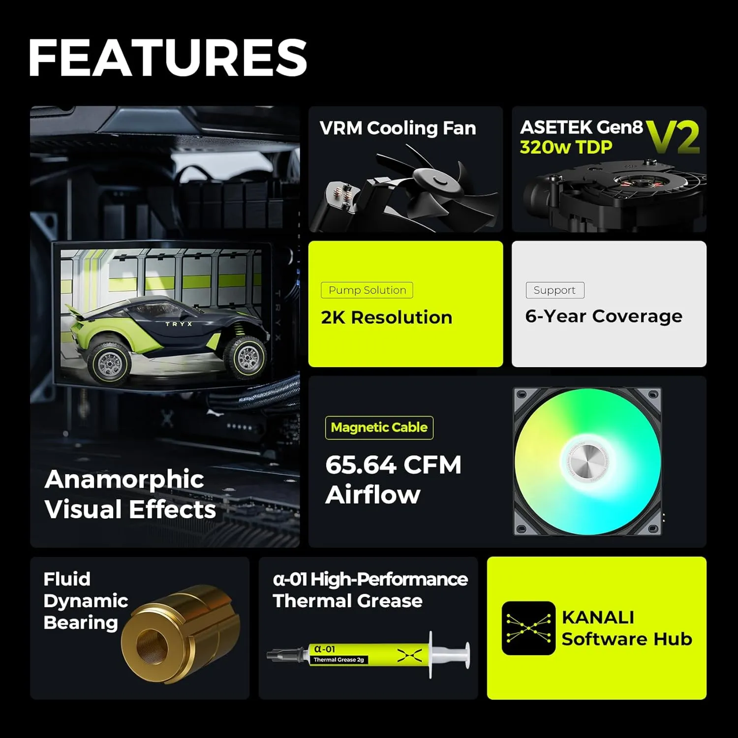 TRYX Panorama 360 ARGB 360mm AIO 6.5'' AMOLED Curved Screen 3D Anamorphic Effect Display Customizable AIO Cooler 360mm Asetek 8th Gen V2 320w TDP Magnetic ARGB Fan Intel LGA 1851/1700 AMD AM5/AM4