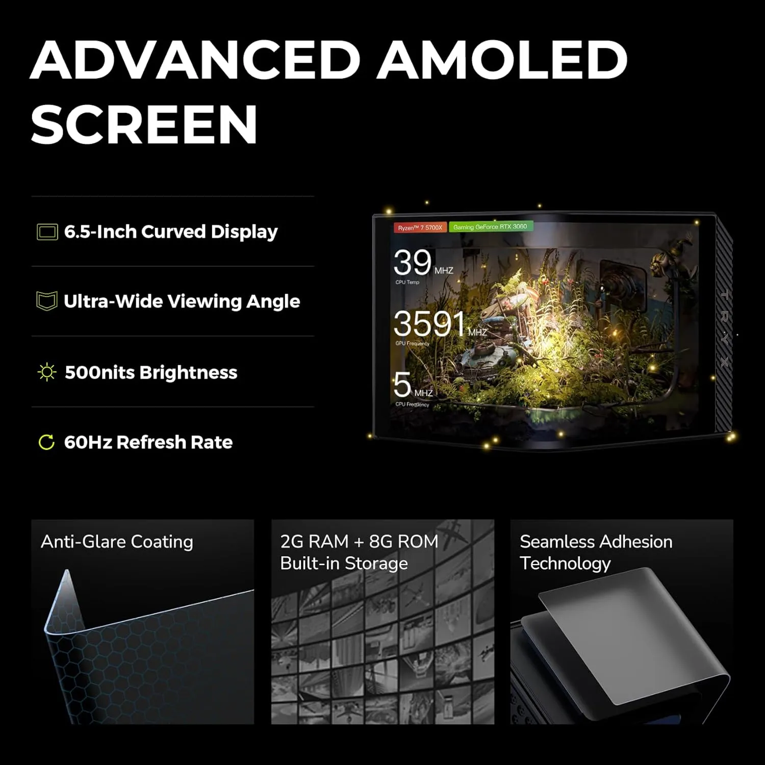 TRYX Panorama 360 ARGB 360mm AIO 6.5'' AMOLED Curved Screen 3D Anamorphic Effect Display Customizable AIO Cooler 360mm Asetek 8th Gen V2 320w TDP Magnetic ARGB Fan Intel LGA 1851/1700 AMD AM5/AM4