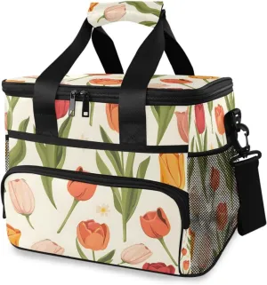 Tulip Spring Flower Cooler Bag Insulated Cooler Soft Sided Cooler 24 Can Portable Picnic Bag Large Leakproof Lunch Bag Box for Beach Grocery Camping Travel Car Men Women
