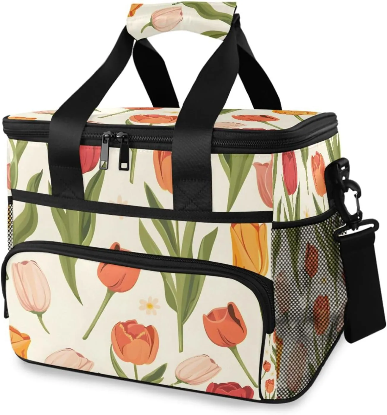 Tulip Spring Flower Cooler Bag Insulated Cooler Soft Sided Cooler 24 Can Portable Picnic Bag Large Leakproof Lunch Bag Box for Beach Grocery Camping Travel Car Men Women
