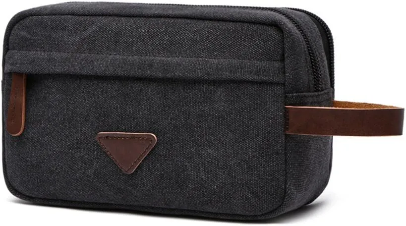 Tumecos Men’s Toiletry Bag Leather Waxed Canvas Shaving Dopp Kit Travel Accessories Organizer Bag