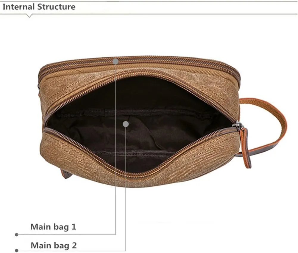 Tumecos Men’s Toiletry Bag Leather Waxed Canvas Shaving Dopp Kit Travel Accessories Organizer Bag