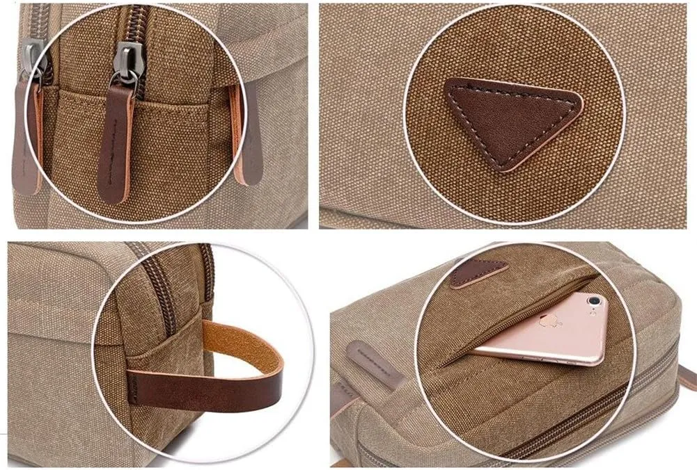 Tumecos Men’s Toiletry Bag Leather Waxed Canvas Shaving Dopp Kit Travel Accessories Organizer Bag