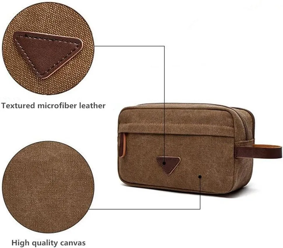 Tumecos Men’s Toiletry Bag Leather Waxed Canvas Shaving Dopp Kit Travel Accessories Organizer Bag
