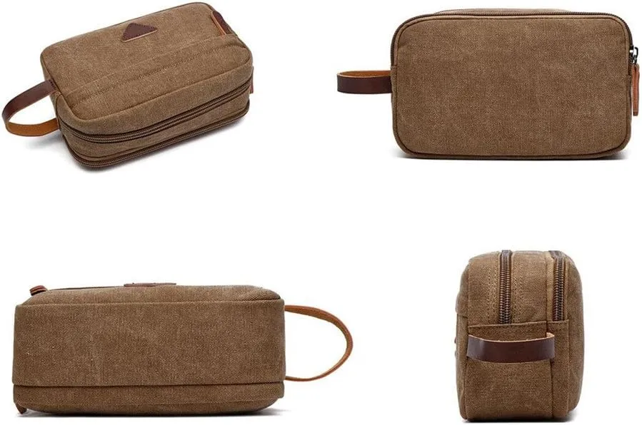 Tumecos Men’s Toiletry Bag Leather Waxed Canvas Shaving Dopp Kit Travel Accessories Organizer Bag
