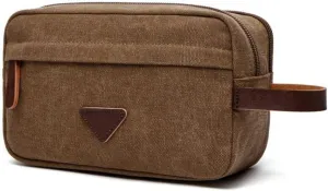 Tumecos Men’s Toiletry Bag Leather Waxed Canvas Shaving Dopp Kit Travel Accessories Organizer Bag