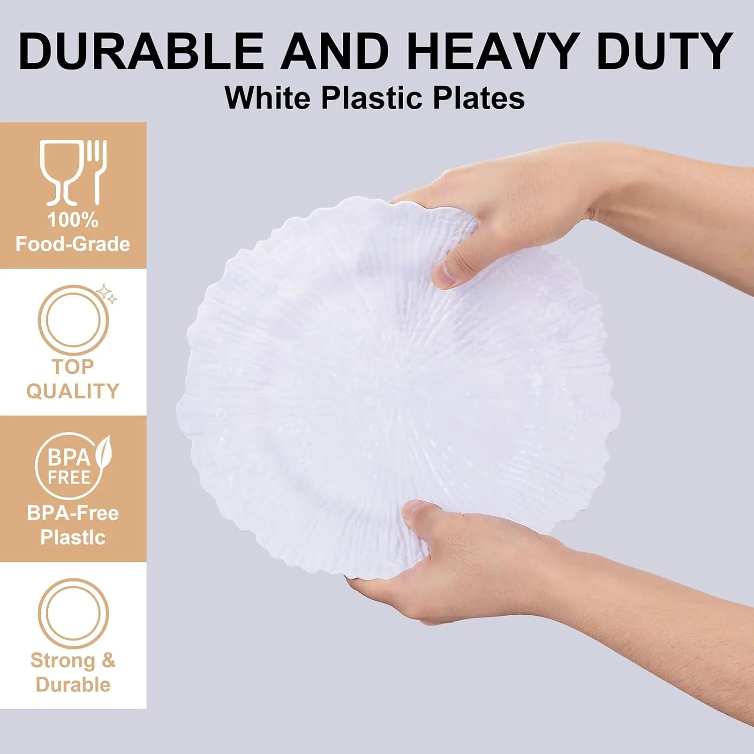 U-QE 60 Pieces White Plastic Plates for Party - Disposable & Reusable - Premium Hard Reef Disposable Plates - Including 30 10" Dinner & 30 7" Dessert Plates for Wedding