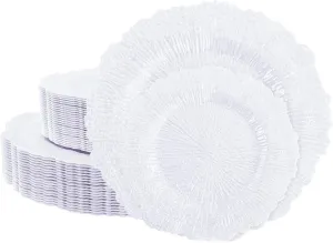 U-QE 60 Pieces White Plastic Plates for Party - Disposable & Reusable - Premium Hard Reef Disposable Plates - Including 30 10" Dinner & 30 7" Dessert Plates for Wedding