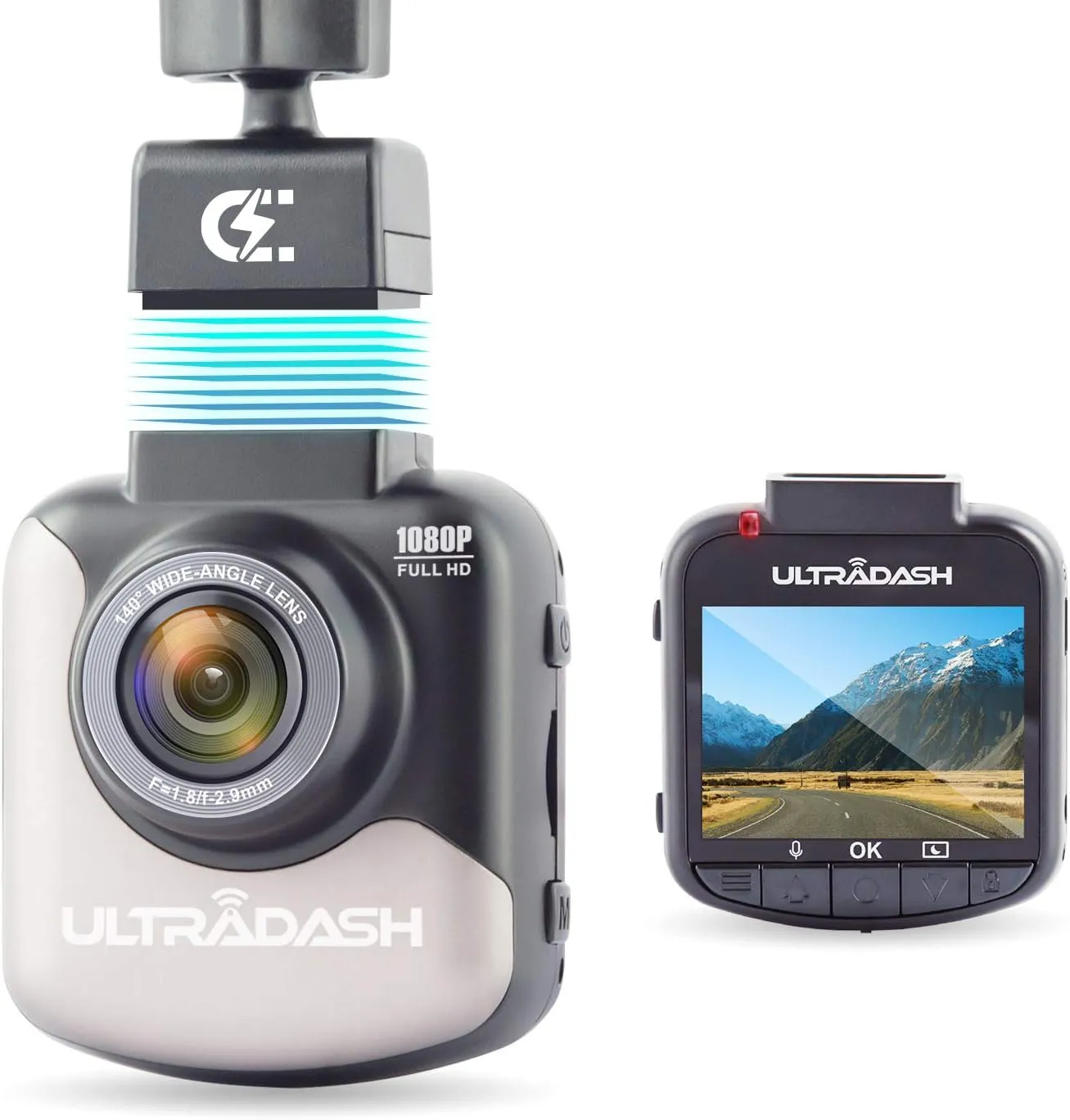 UltraDash Dash Cam, Magnetic Charging Mount, HDR High-end Night Image Sensor, 6 Layers Glass F1.8 140 Degree Wide Angle Lens, G-Sensor, 2 Inch LCD, Super Capacitor, Loop Recording