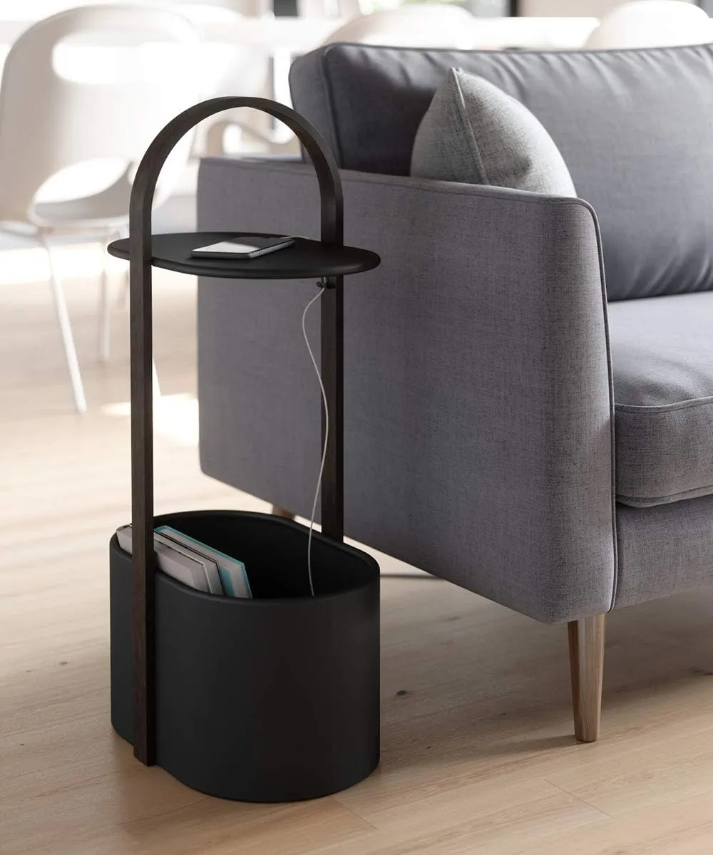 Umbra Bellwood Side Table with Storage and Cable Management, Black/Walnut, 9.5 in x 13.75 in x 26.88 in