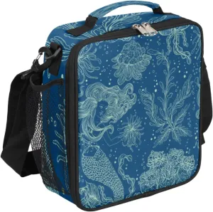 Underwater Biological Patterns Lunch Bag With Shoulder Strap and Mesh PocketsMarine Animals Reusable Insulated Lunch box Cooler Bag for Women Men Office Outdoor Work Picnic