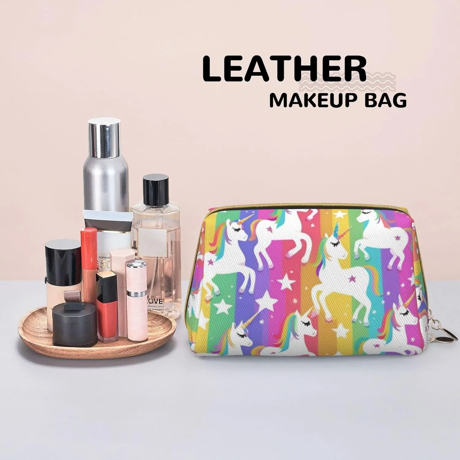 Unicorns On Stripes Toiletry Pouch, Travel-Friendly Makeup Organizer For Makeup Brushes, Lipsticks