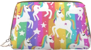 Unicorns On Stripes Toiletry Pouch, Travel-Friendly Makeup Organizer For Makeup Brushes, Lipsticks