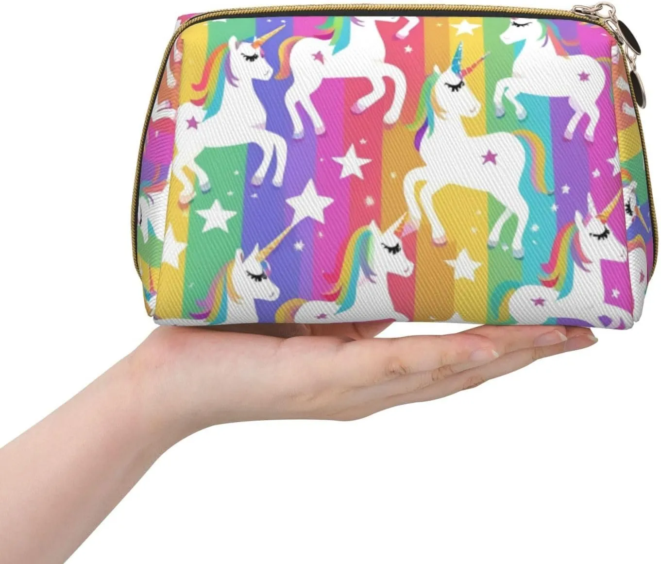 Unicorns On Stripes Toiletry Pouch, Travel-Friendly Makeup Organizer For Makeup Brushes, Lipsticks