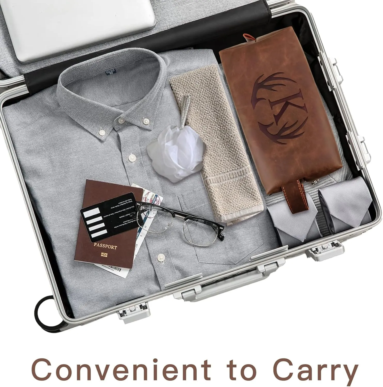 Unique Mens Travel Toiletry Bag Initial Graduation Gifts for Him PU Leather Waterproof Shaving Bag for Toiletries Accessories Travel Essentials College Graduates Graduation 2024 Presents (S)