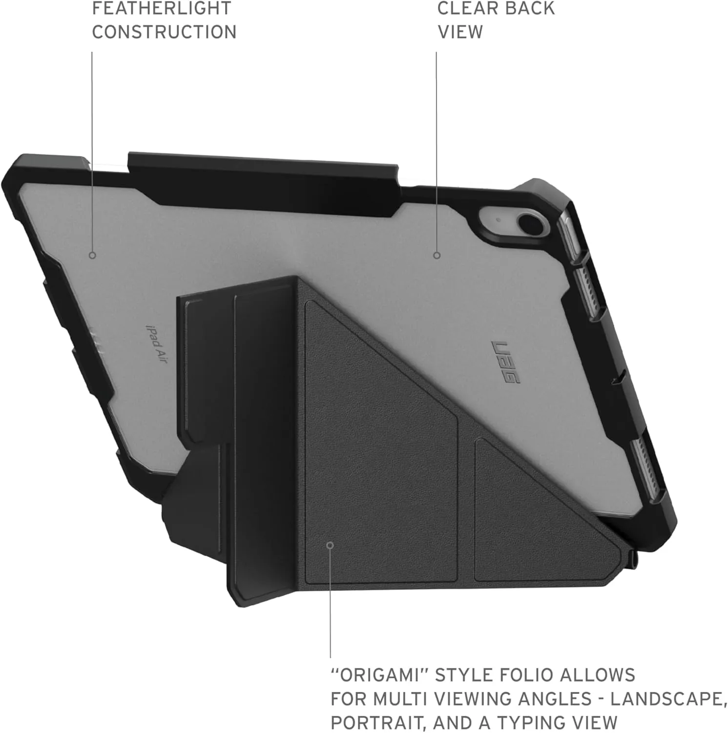 URBAN ARMOR GEAR UAG Designed for iPad Air 11" Case (6th/7th Gen 2024-2025) M3 A3266 A3267 - Rugged Adjustable Multi-Angle Stand Auto Sleep/Wake Folio Cover w/Pencil Holder, Essential Armor Black