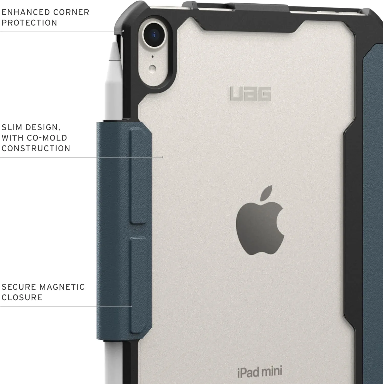 URBAN ARMOR GEAR UAG Designed for iPad mini A17 Pro Case (7th Gen, 2024) A2993 A2995 A2996 8.3" Essential Armor, Multi-Angle Adjustable Stand Protective Cover w/Pencil Pro/Pencil Holder, Cloud Blue