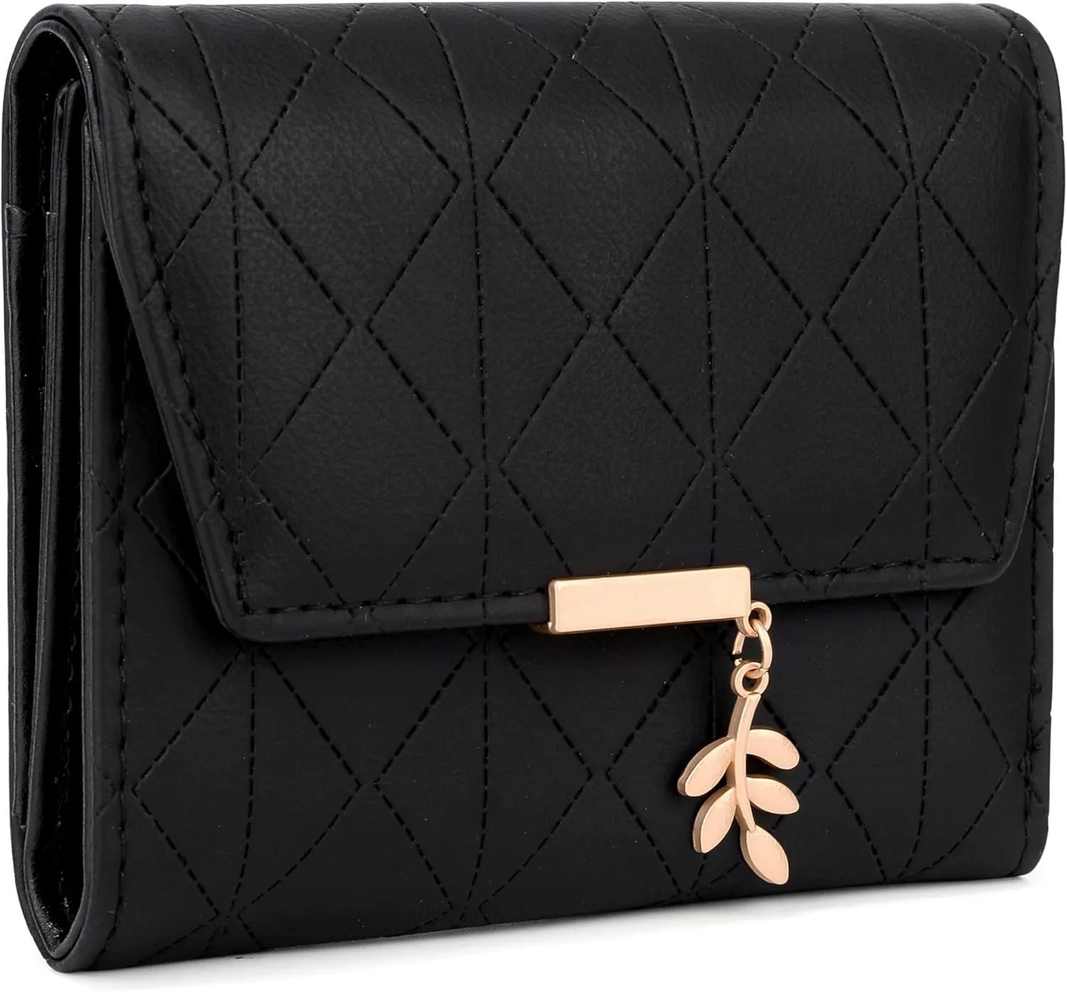 UTO RFID Wallet for Women PU Leather Leaf Pendant Card Holder Phone Checkbook Organizer Zipper Coin Purse