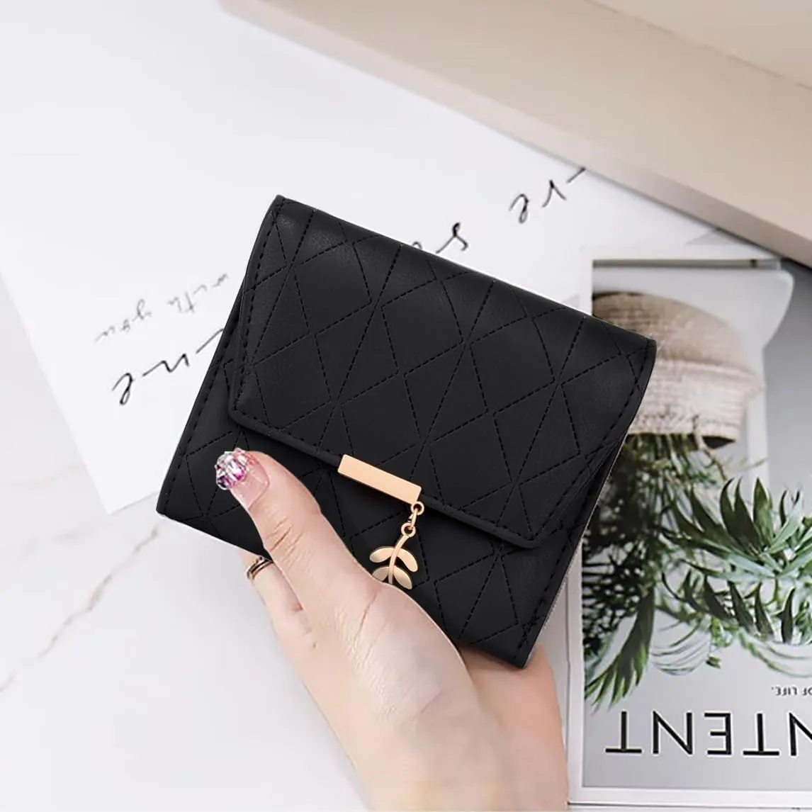 UTO RFID Wallet for Women PU Leather Leaf Pendant Card Holder Phone Checkbook Organizer Zipper Coin Purse