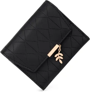 UTO RFID Wallet for Women PU Leather Leaf Pendant Card Holder Phone Checkbook Organizer Zipper Coin Purse