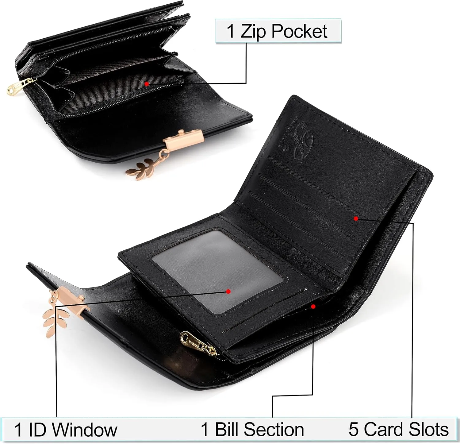 UTO RFID Wallet for Women PU Leather Leaf Pendant Card Holder Phone Checkbook Organizer Zipper Coin Purse
