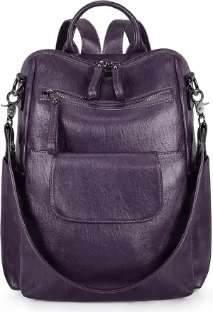 UTO Women Backpack Purse 3 ways PU Washed Leather Ladies Rucksack Shoulder Bag New Blue