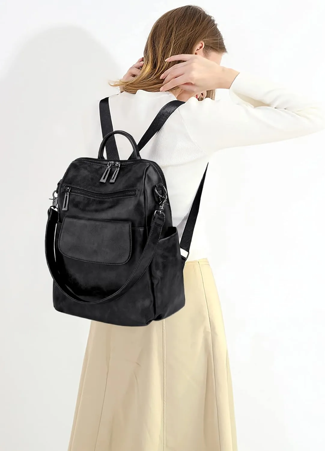 UTO Women Backpack Purse 3 ways PU Washed Leather Ladies Rucksack Shoulder Bag New Blue