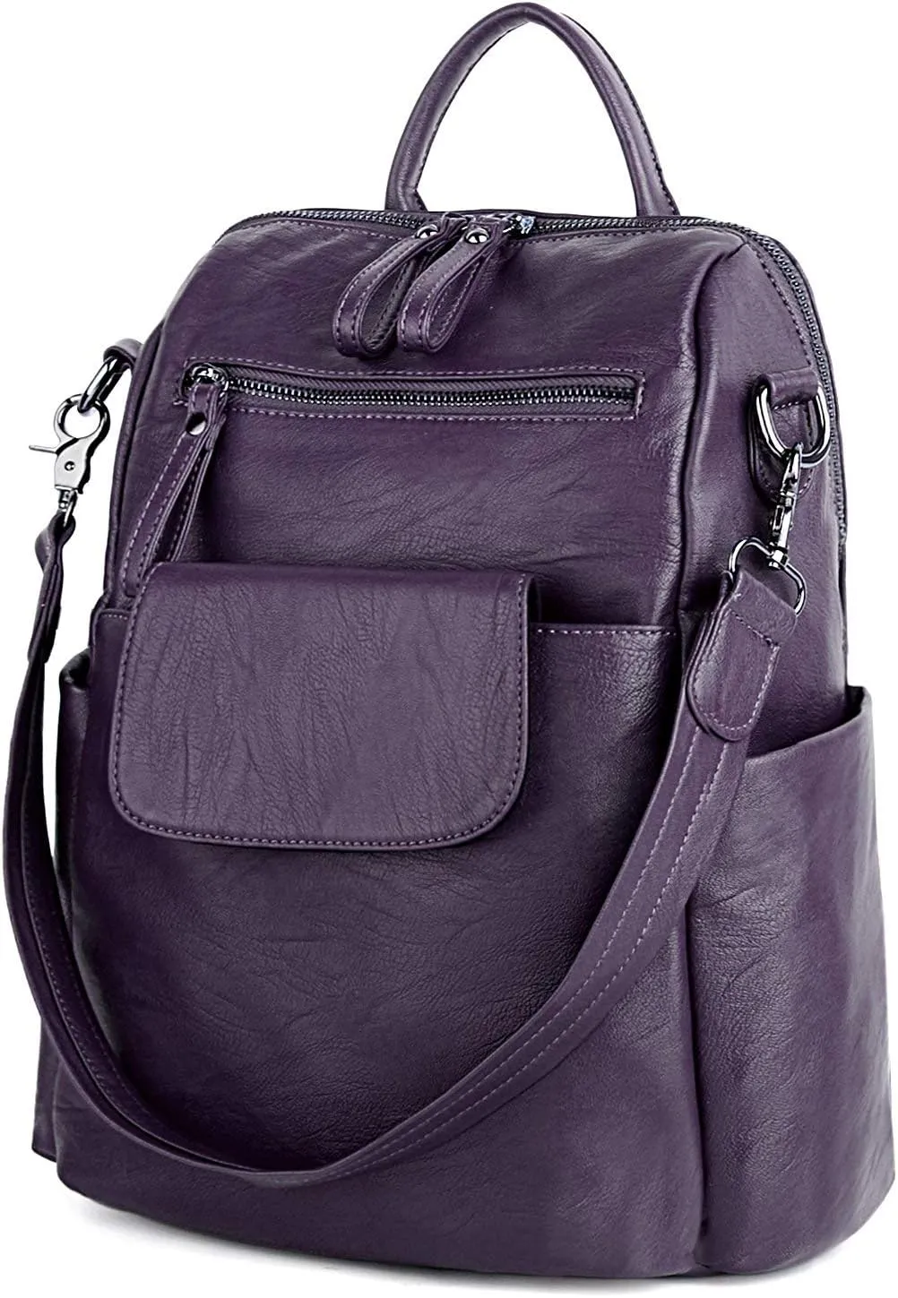 UTO Women Backpack Purse 3 ways PU Washed Leather Ladies Rucksack Shoulder Bag New Blue