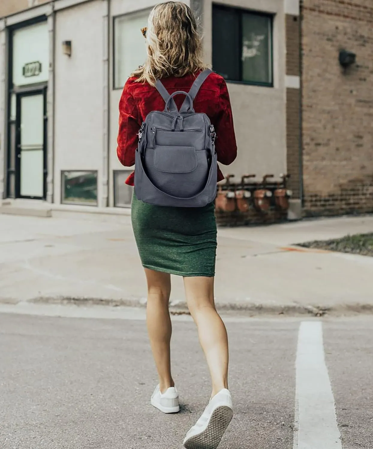 UTO Women Backpack Purse 3 ways PU Washed Leather Ladies Rucksack Shoulder Bag New Blue