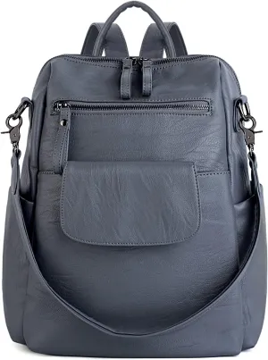 UTO Women Backpack Purse 3 ways PU Washed Leather Ladies Rucksack Shoulder Bag New Blue