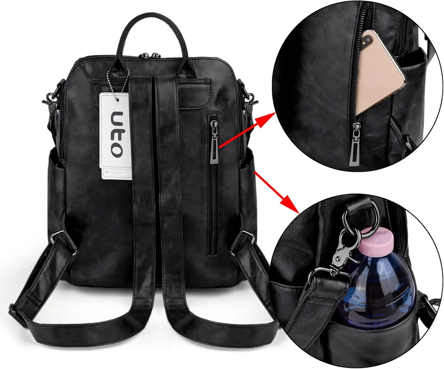 UTO Women Backpack Purse 3 ways PU Washed Leather Ladies Rucksack Shoulder Bag New Blue