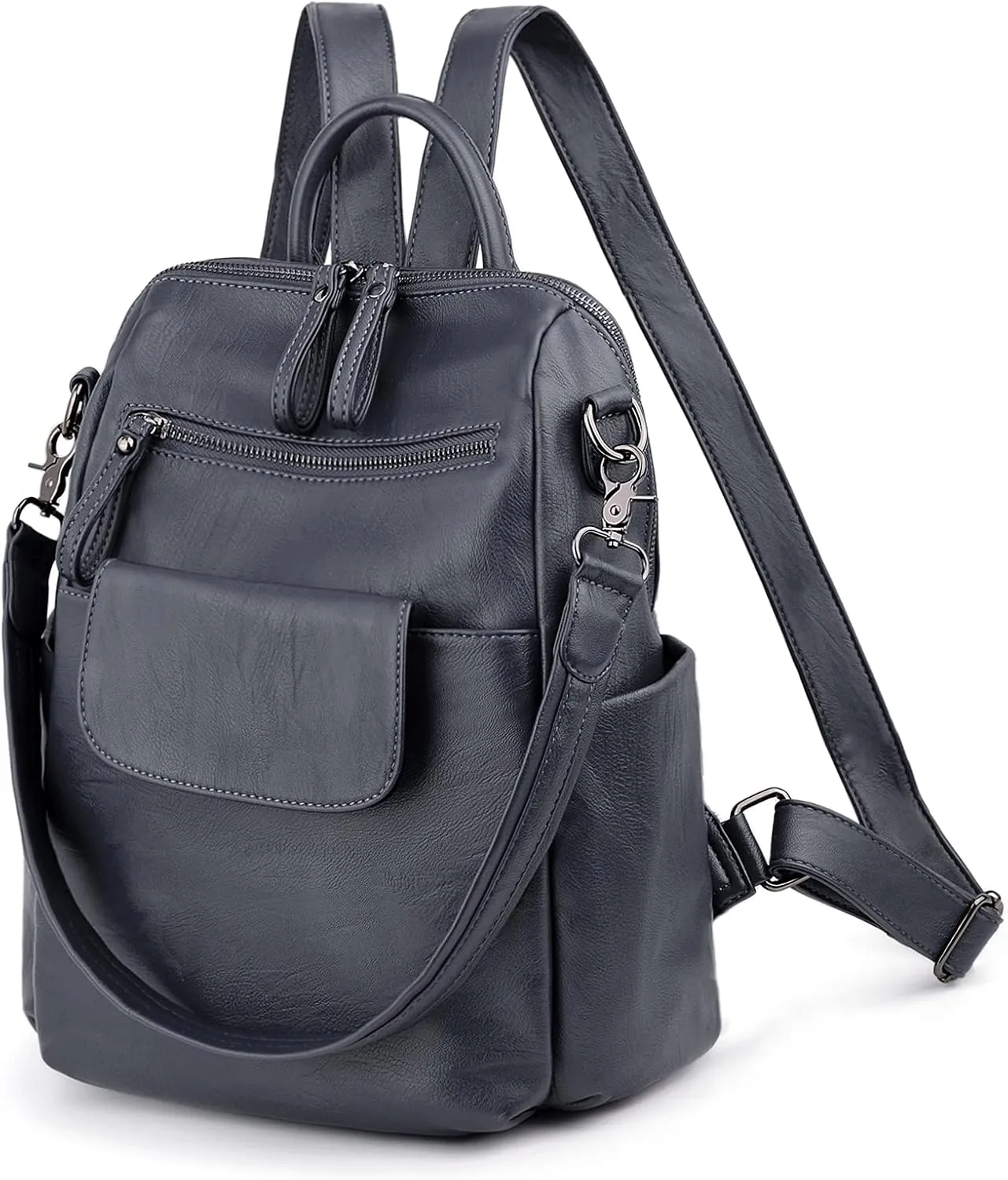 UTO Women Backpack Purse 3 ways PU Washed Leather Ladies Rucksack Shoulder Bag New Blue