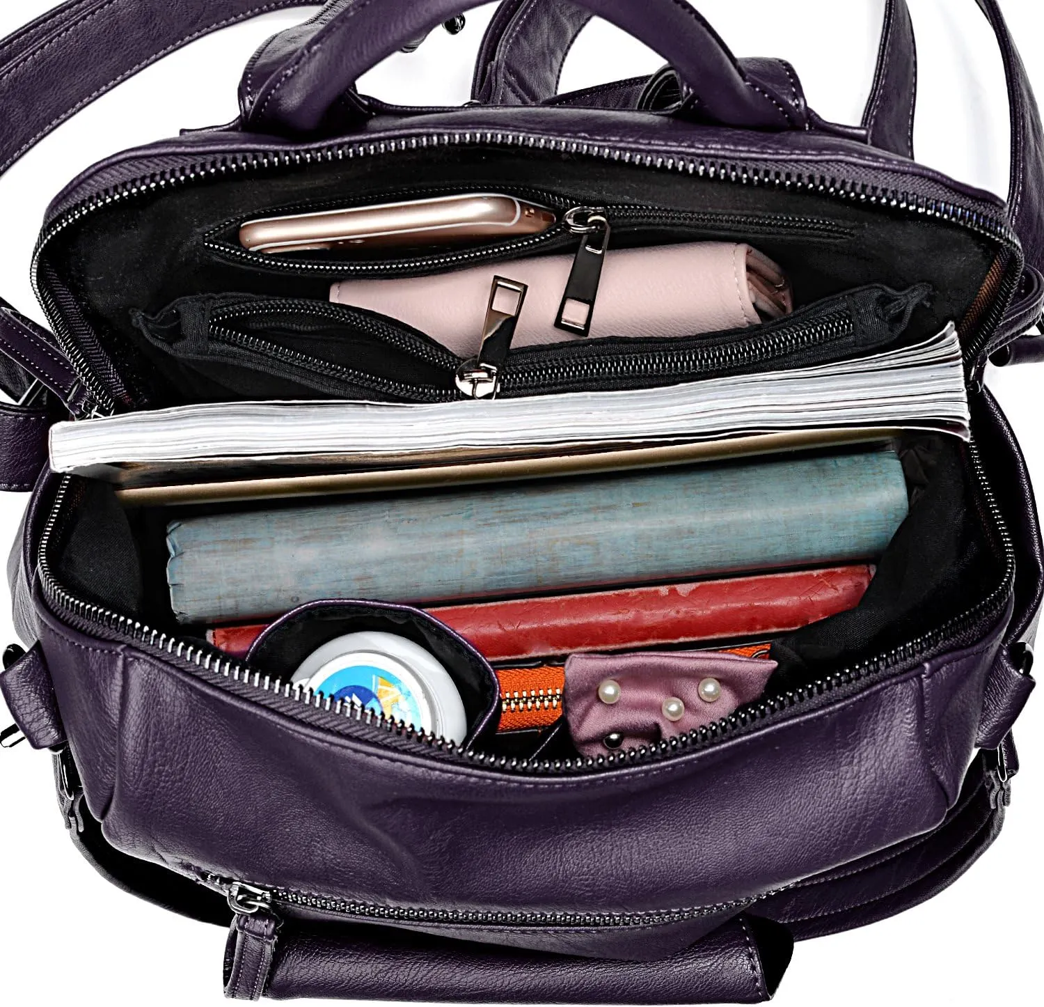 UTO Women Backpack Purse 3 ways PU Washed Leather Ladies Rucksack Shoulder Bag New Blue