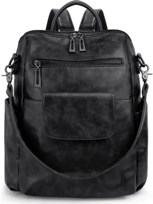 UTO Women Backpack Purse 3 ways PU Washed Leather Ladies Rucksack Shoulder Bag New Blue