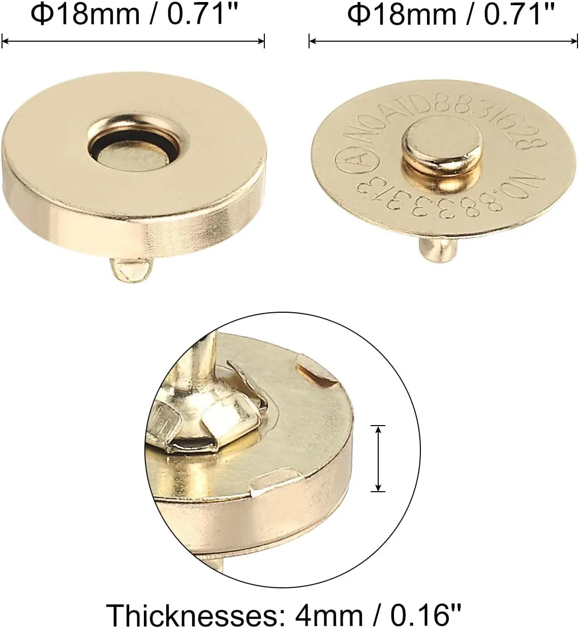 uxcell 40 Sets Magnetic Snaps Button, 18x4mm/0.71"x0.16" Metal Round Magnetic Clasps Button Fabric Base Components and Cap Kit for Clothes Bag Leather DIY Purse Wallet, Gold