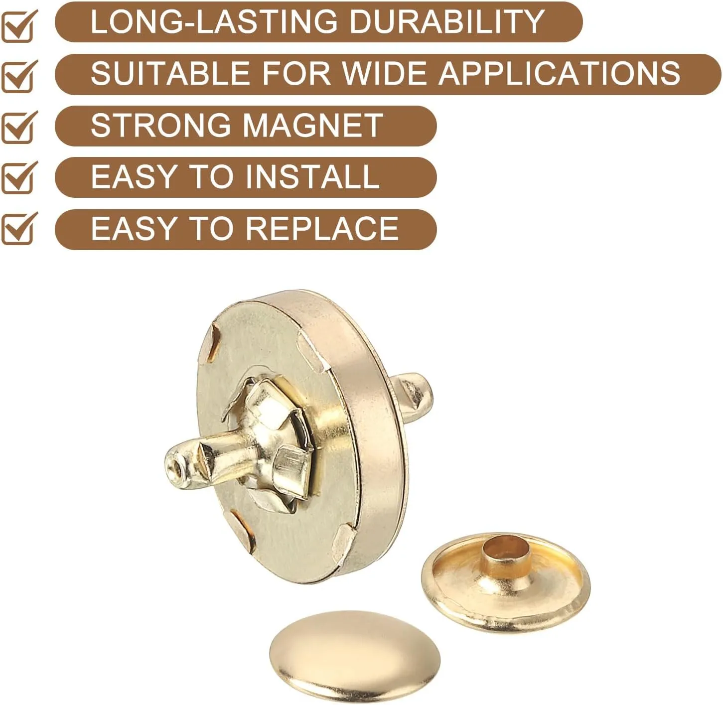 uxcell 40 Sets Magnetic Snaps Button, 18x4mm/0.71"x0.16" Metal Round Magnetic Clasps Button Fabric Base Components and Cap Kit for Clothes Bag Leather DIY Purse Wallet, Gold