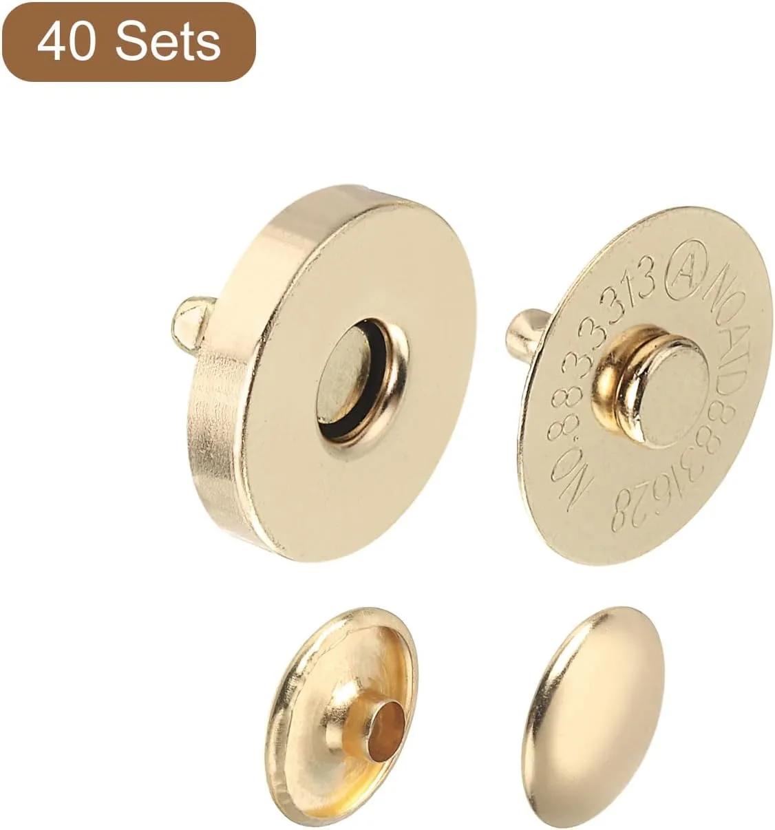 uxcell 40 Sets Magnetic Snaps Button, 18x4mm/0.71"x0.16" Metal Round Magnetic Clasps Button Fabric Base Components and Cap Kit for Clothes Bag Leather DIY Purse Wallet, Gold