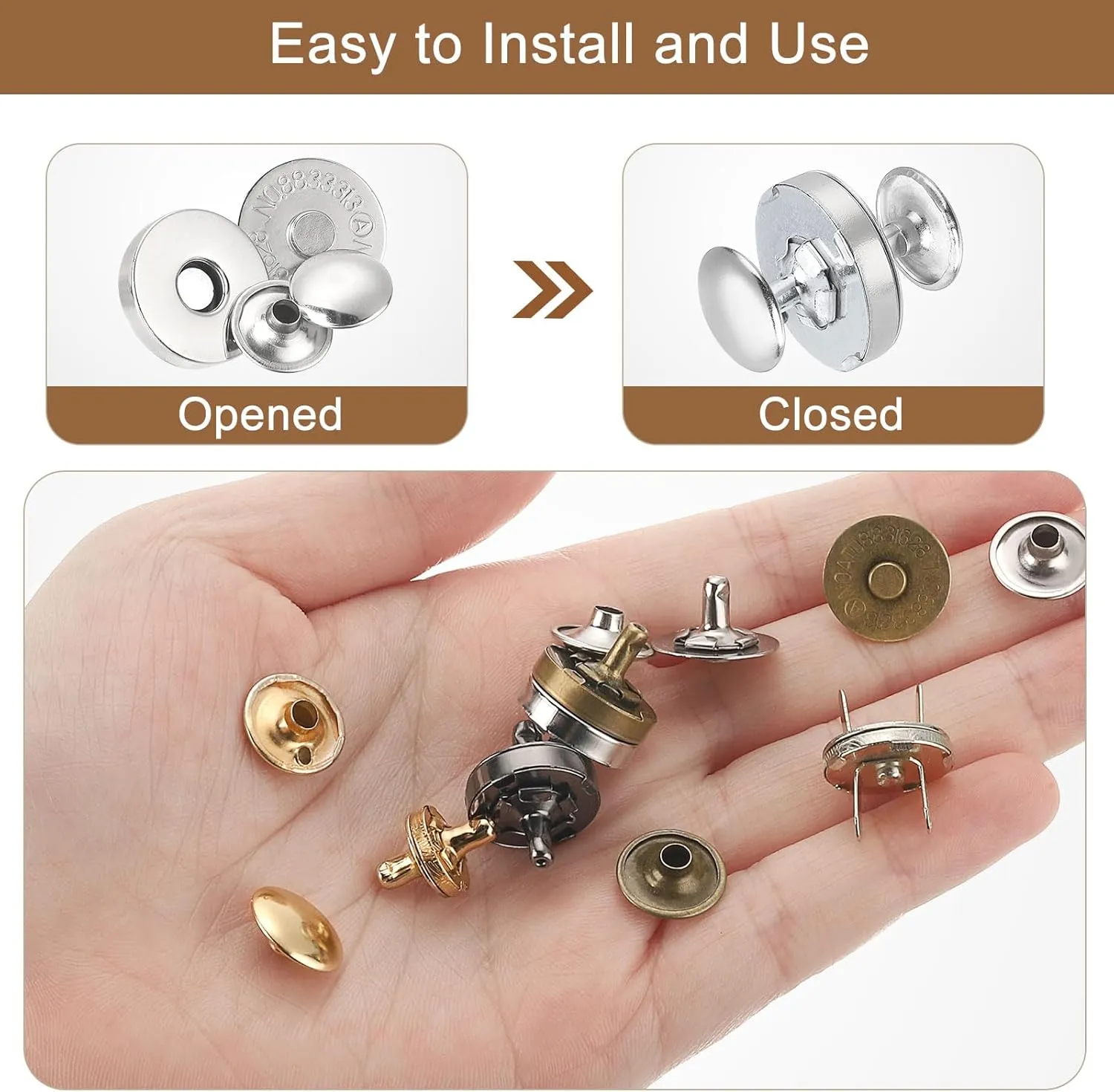 uxcell 40 Sets Magnetic Snaps Button, 18x4mm/0.71"x0.16" Metal Round Magnetic Clasps Button Fabric Base Components and Cap Kit for Clothes Bag Leather DIY Purse Wallet, Gold