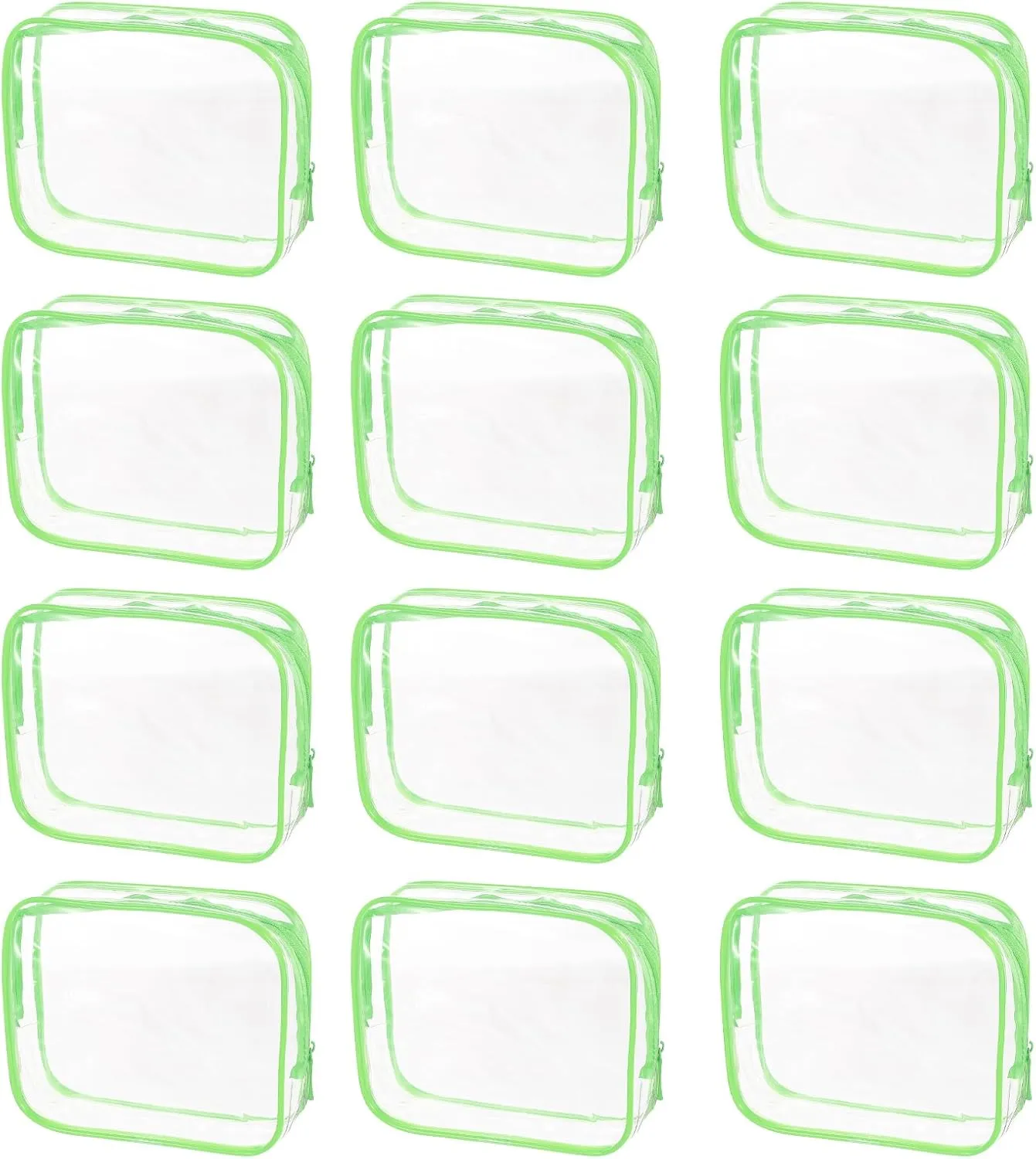 uxcell Clear Toiletry Bag, 12 Pcs PVC Transparent Makeup Bag for Women Man, Cosmetic Pouch Bags with Zipper for Travel Makeup Organizer Pouch, Green(L Size)